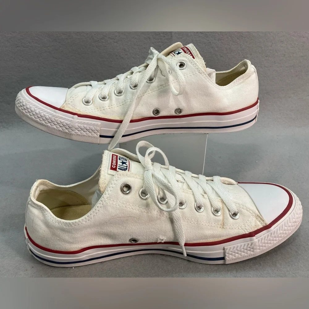 Converse White Canvas Low Top Sneakers with Red Trim